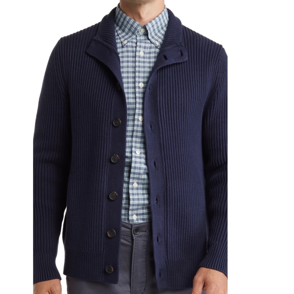 Banana Republic Mens Navy Blue Grandpa Cardigan Shawl Collared 100% Cotton XL